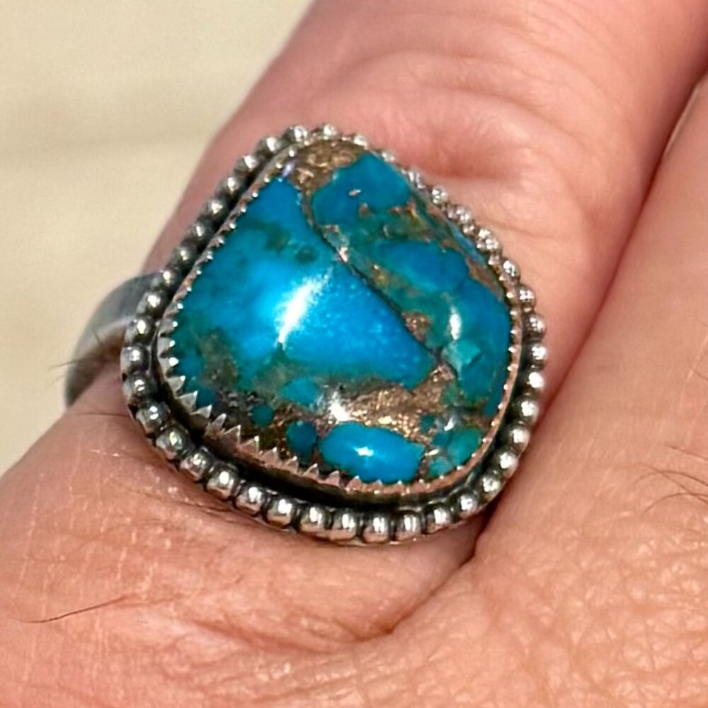 Turquoise Native style ring 925 sterling silver